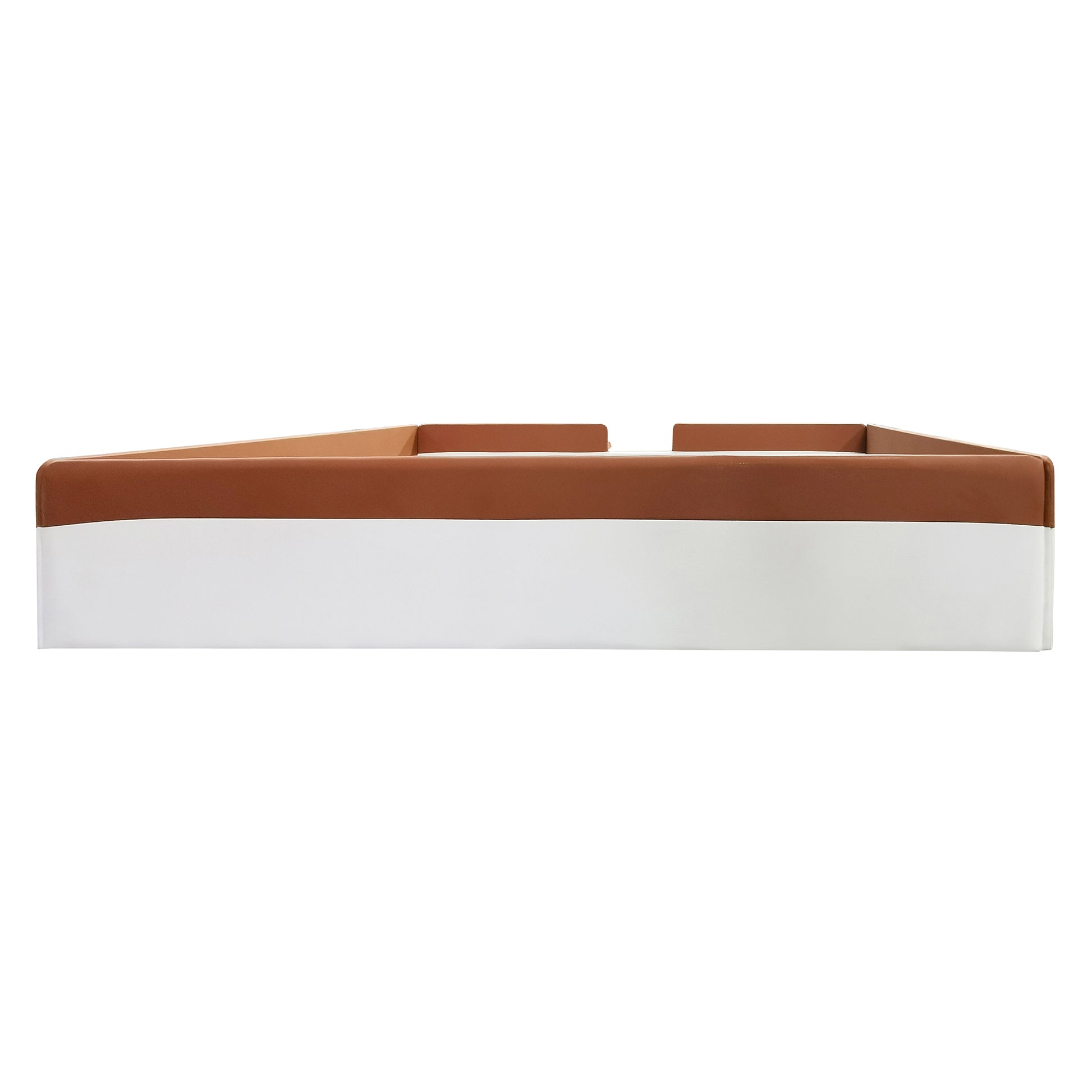 King Size Upholstered Daybed Frame With Fence And Stairs, Brown White King Brown White Mdf Lvl