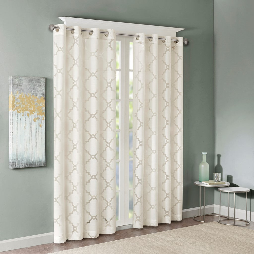 Fretwork Burnout Sheer Curtain Panel Ivory Polyester