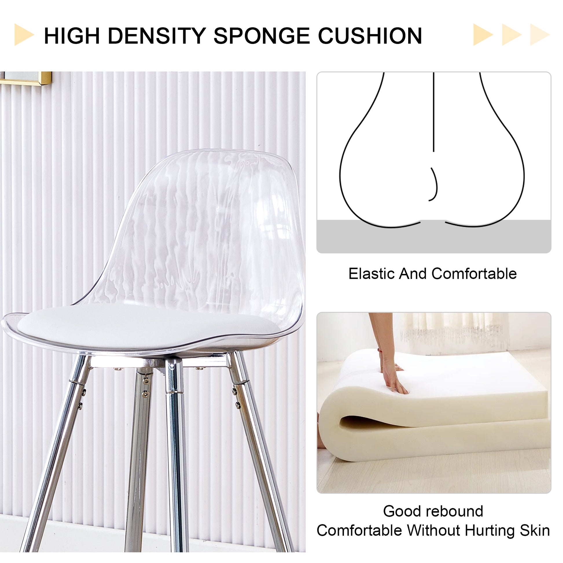 Modern And Comfortable Upholstered Bar Chairs, Metal Legs, Small Size Bar Chairs, Suitable For Part Of The Crowd, Stylish Design For Dining Room, Kitchen, Terrace And Living Room Chairs. White