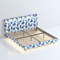 Queen Floating Bed Frame With Led Light And Charging Station Upholstered Platform Bed Frame Queen Size With Headboard And Hidden Storage Space, No Box Spring Needed, Blue Box Spring Not Required Queen Blue Geometry Metal Bedroom Bed Frame Velvet Velvet