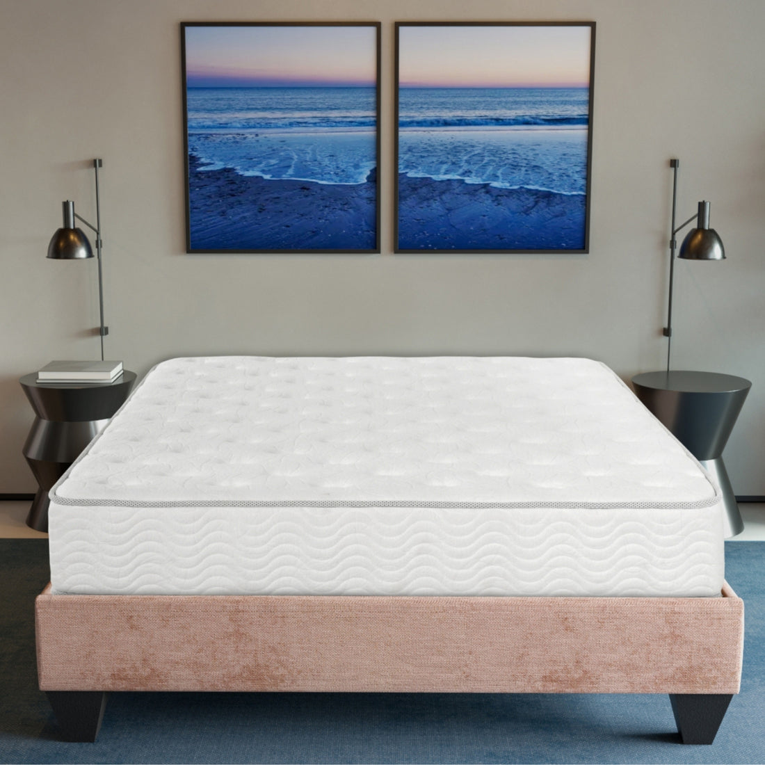 Premium 9 In. Medium Pocket Bed In A Box Spring Mattress King Size, White White Bedroom Contemporary Foam Polyester King