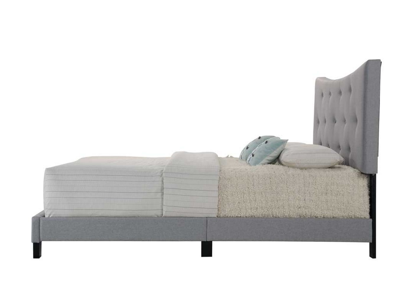 Grey Queen Bed With Tufted Headboard Box Spring Required Queen Grey Wood Bedroom Panel Wood Fabric