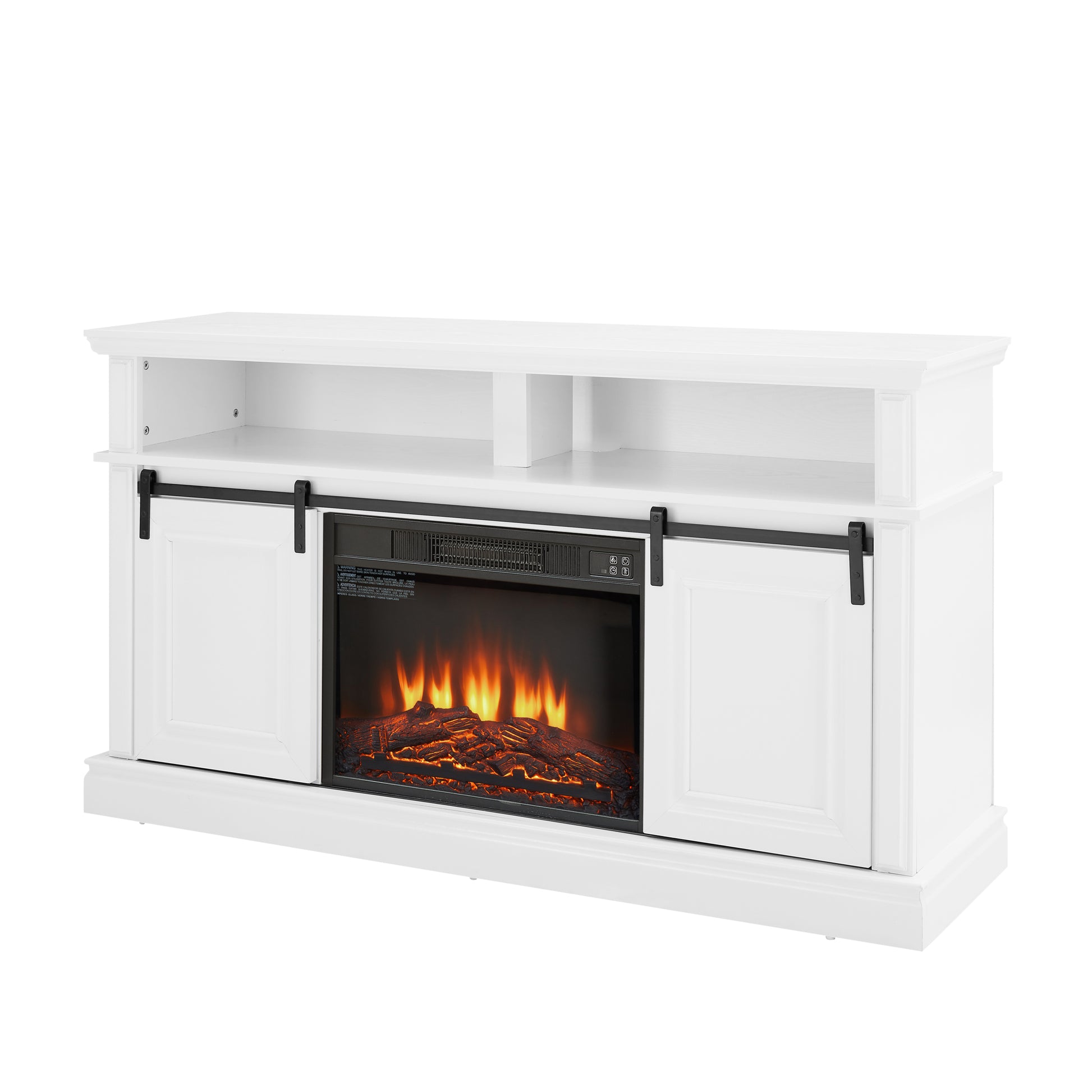 Media Console Table With Storage Cabinet, Mid Century Modern Tv Console With 23" Fireplace Insert, Multipurpose Sliding Door Tv Cabinet Large Storage Space, 58.11"W*15.79"D*32.36"H Antique White Antique White 60 69 Inches 60 69 Inches 60 Inches Mdf