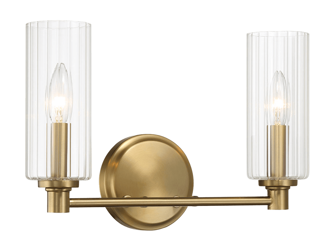 Regal Double Light Vanity With Clear Ribbed Glass Satin Brass Clear,Gold Glass,Metal