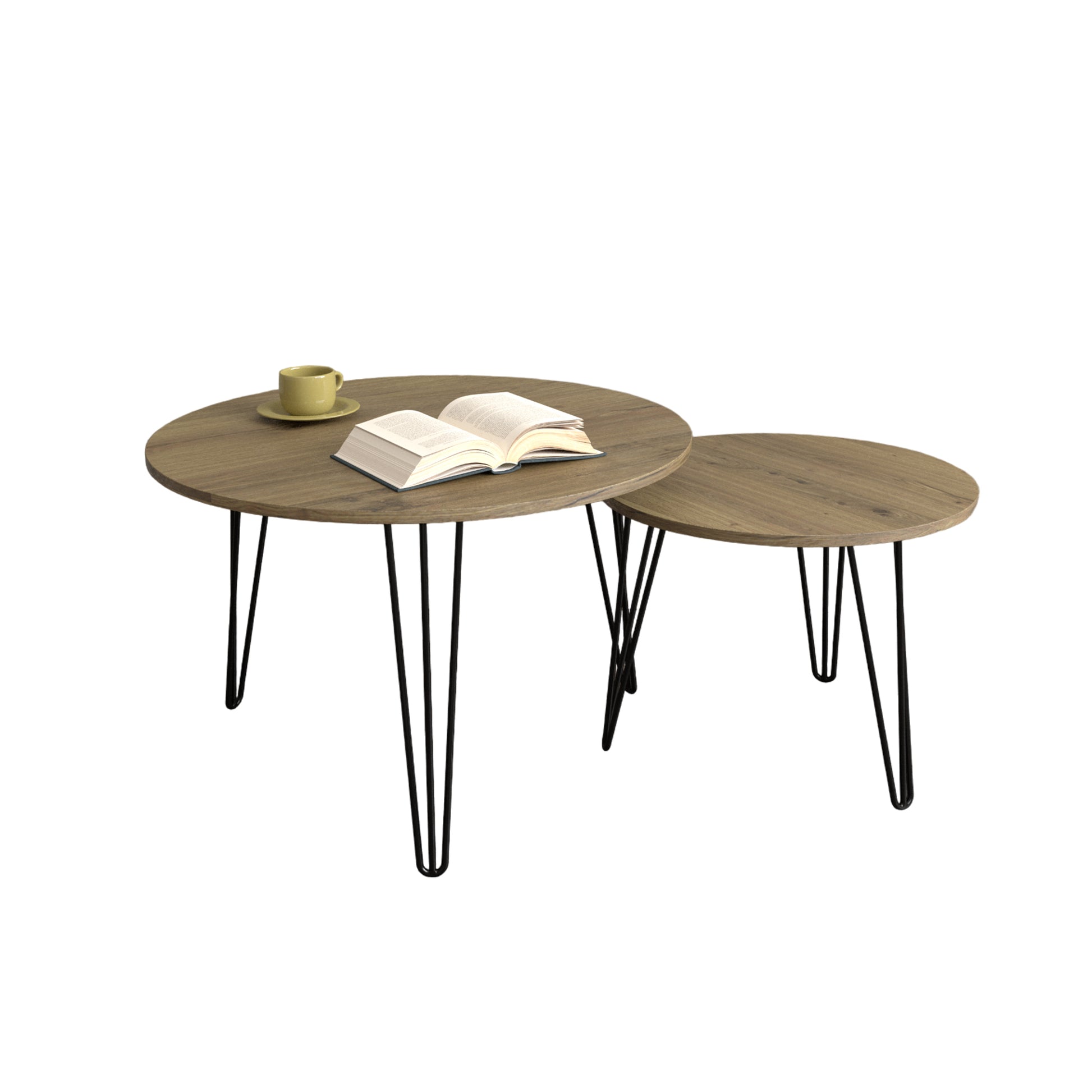 27.56'' Round Nesting Coffee Table Set Of 2, Circular Nesting End Table Set, Round Wooden Tabletop, And Sturdy Metal Base For Living Room, Bedroom, Brown Rustic Brown Round Wood Metal
