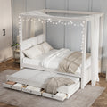 Full Size Upholstery Canopy Platform Bed With Trundle And Three Storage Drawers, Beige Full Beige Upholstered