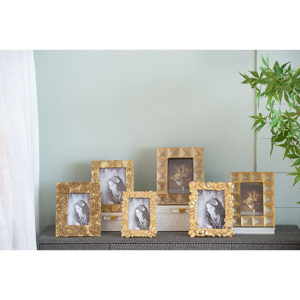 Set Of 2, 7.5X9.5" Photo Frame, 4X6" Opening Gold Antique,Art Deco,Luxury,Retro,Vintage Resin