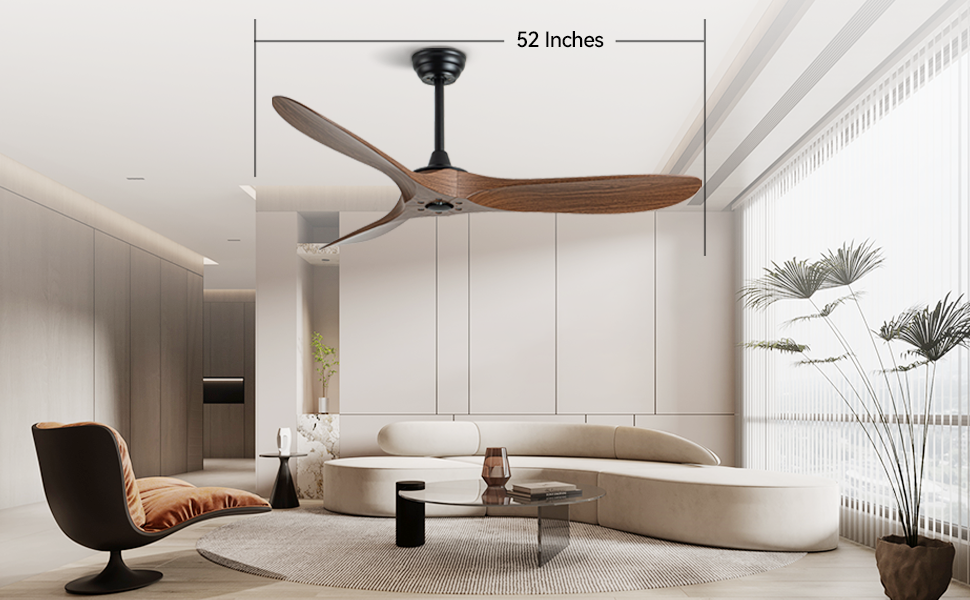 52 Inch Ceiling Fan With Remote Control Timed Lighting, Reversible Airflow And Quiet Operation For Living Room & Bedroom & Outdoor Wood Modern Abs