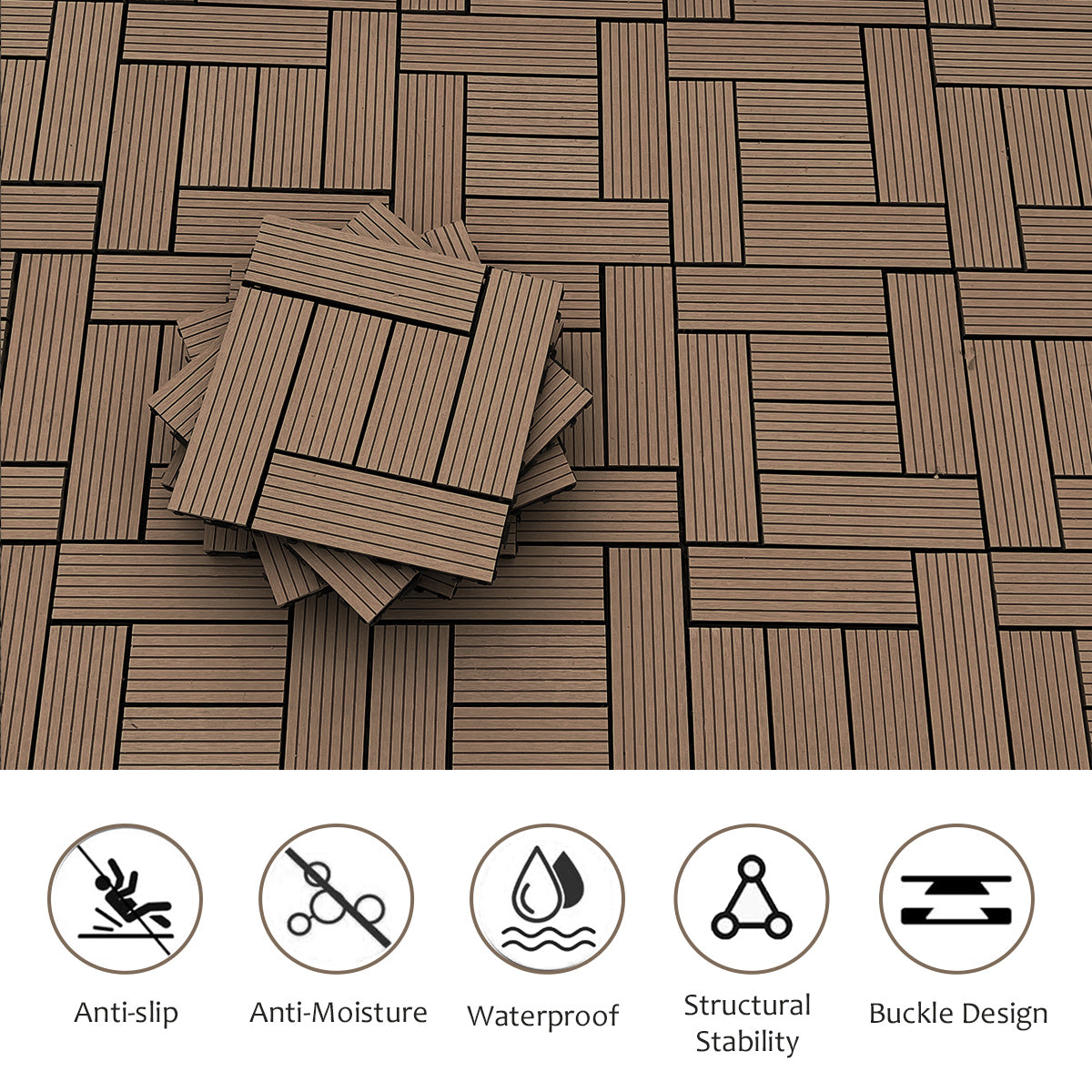 Wood Plastic Composite Deck Tiles Set Of 20Pcs, Composite Decking Resist Rust, Patio Flooring Outdoor Waterproof, Floor Tiles For Balcony, Backyard, Indoor And Outdoor Use, 12X12In Light Coffee Light Coffee Modern Plastic Wood Plastic