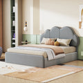 Queen Size Upholstered Platform Bed With Cloud Shaped Headboard, Gray Queen Gray Velvet