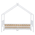 Twin Size Metal House Bed With Two Drawers, White Twin White Metal