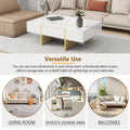 47.2'' X 31.4''Minimalist High Gloss Coffee Table With 2 Drawers, Multi Storage Rectangle Sofa Table With Golden Wood Grain Legs, Modern Center Table For Living Room, White White Particle Board Mdf