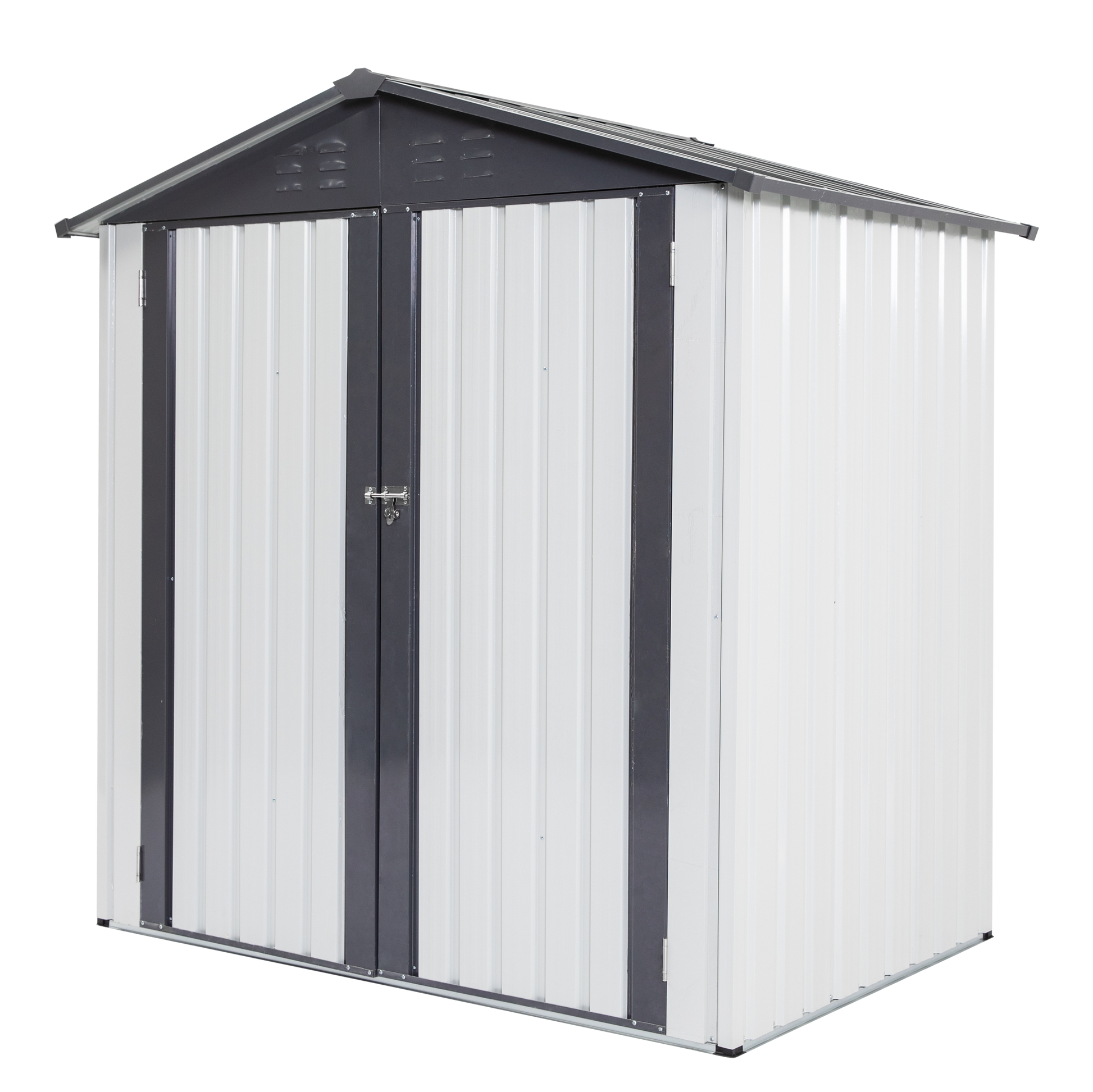 Xwt014 Garden Metal Storage Shed Gray White 6X4X6Ft Outdoor Storing Tools Rainproof Hinge Door Version Grey Metal