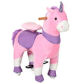 Qaba Ride On Real Walking Unicorn With Sparkly Horn, Soft Plush Ride On Rocking Horse Bearing 176Lbs, Imaginative Interactive Toy For Kids, Unicorn Gifts Pink Steel