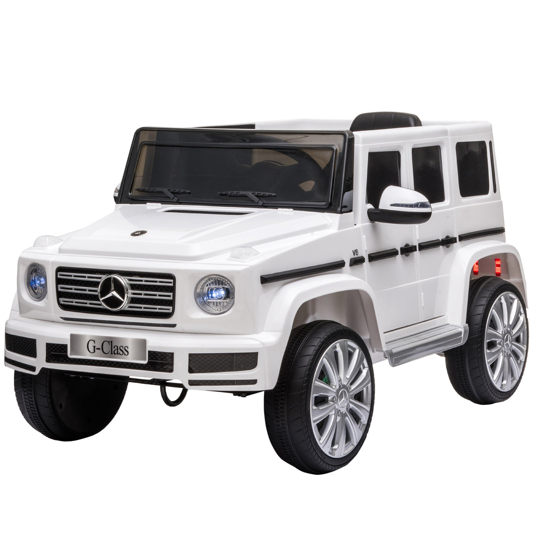 Aosom 12V Kids Electric Car, Mercedes Benz G500 Licensed Battery Powered Ride On Truck For Kids With Remote Control, Headlights, Music, Suspension & Storage For Boys And Girls, White White Plastic