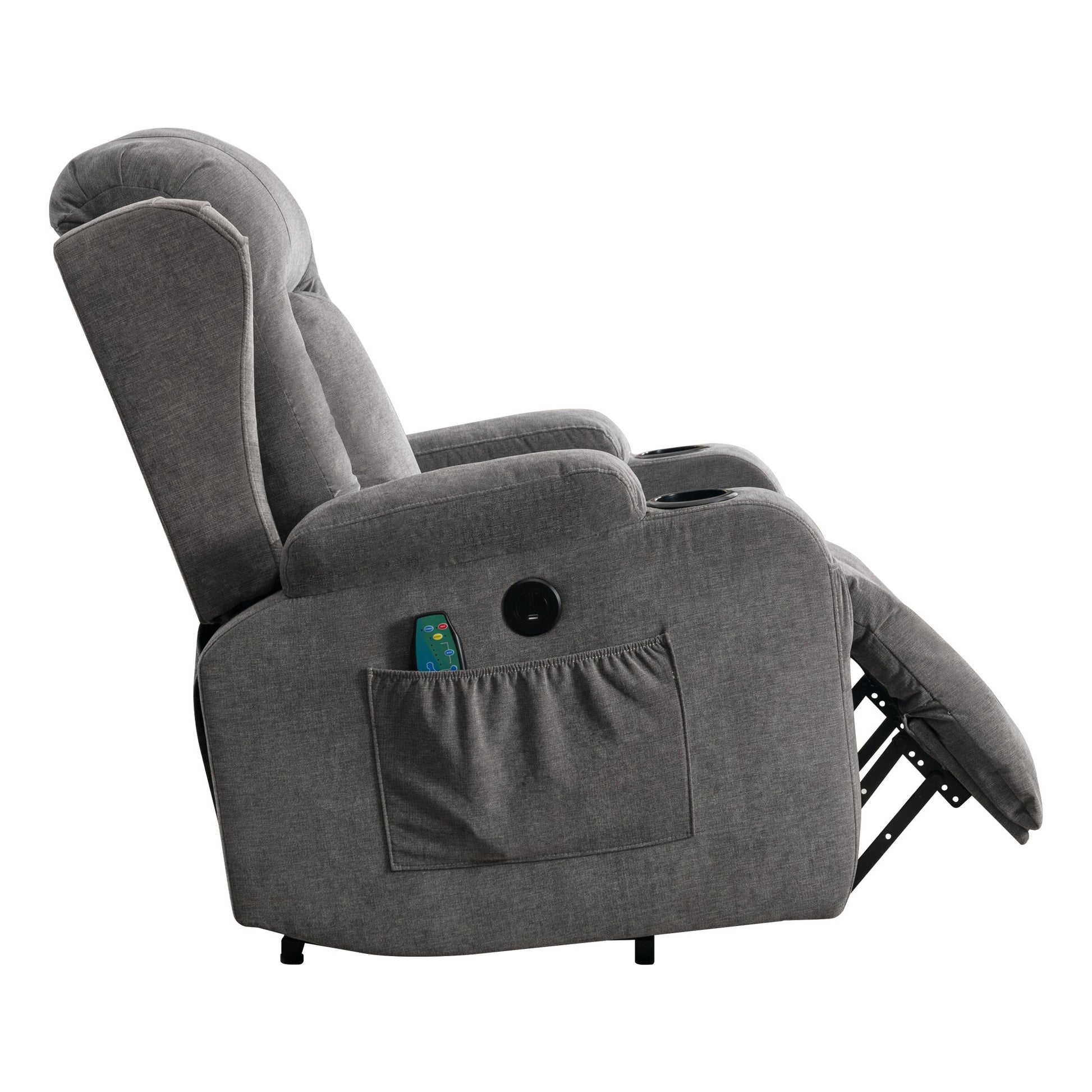 Power Lift Recliner Chair Recliners For Elderly With Heat And Massage Recliner Chair For Living Room With Infinite Position And Side Pocket,Usb Charge Port Grey Grey Power Push Button Soft Heavy Duty Cotton Wood Metal