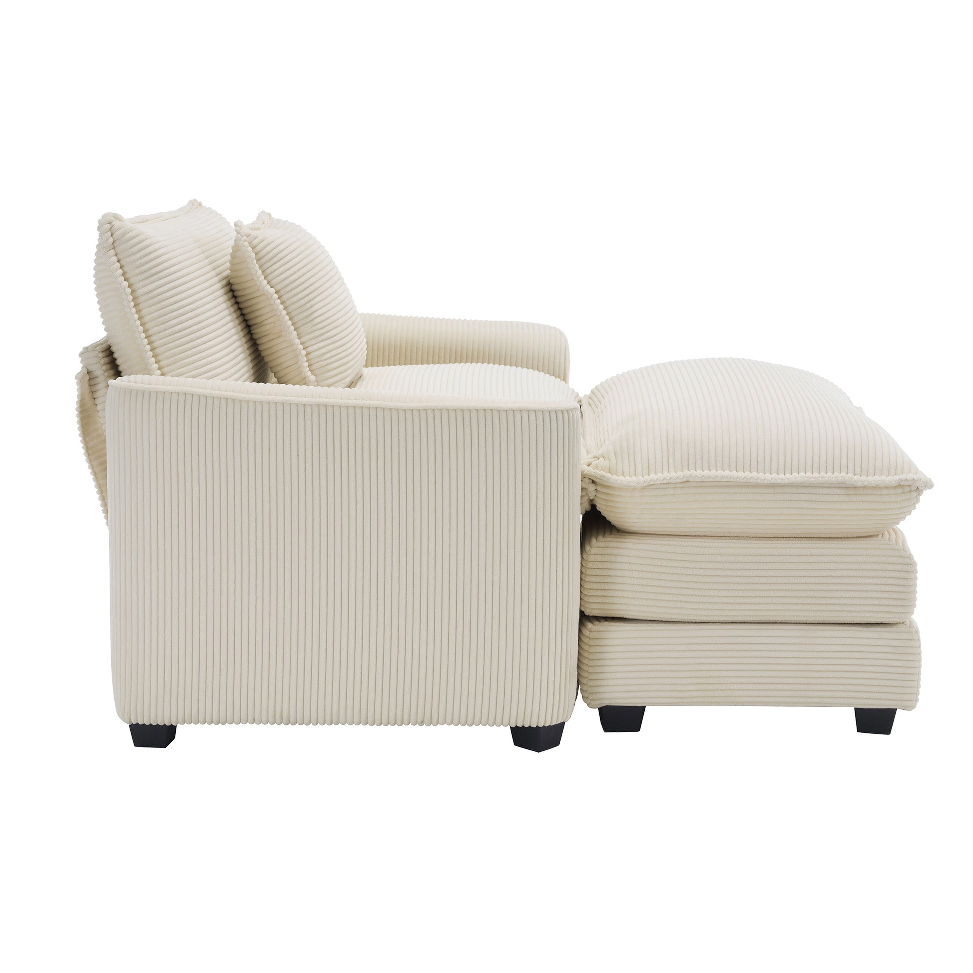 Comfortable Single Chair Deep Seat Sofa With Footstool With One Pillow, Accent Chair With Ottoman Suitable For Living Room And Bedroom And Reading Room, Light Beige Corduroy Fabric Beige Corduroy 1 Seat