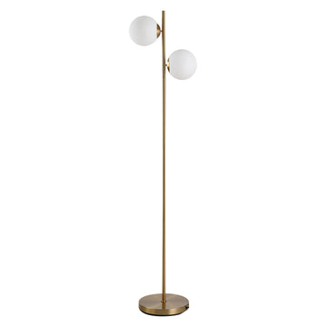 Homcom Floor Lamp W 2Pcs Glass Lamp Shade Modern Portable Decorative Lamp, White Gold Glass Metal