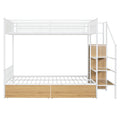 Twin Over Full Metal Bunk Bed With Drawer And Lateral Storage Ladder And Wardrobe, White White Metal