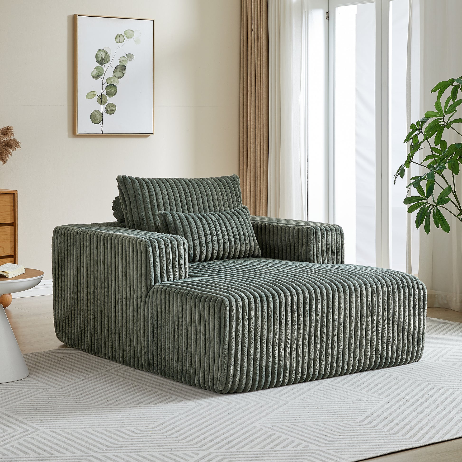 62.5 Inch Corduroy Sponge Sofa Lounge Chair,No Assembly Required,Fluffy Modern Sleeper Chair For Indoor Living Room Bedroom Army Green Foam Corduroy 1 Seat