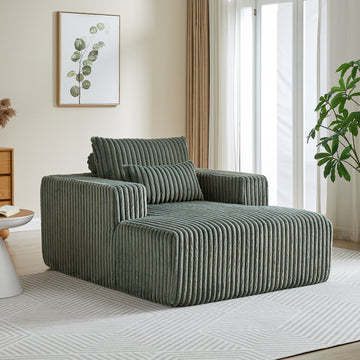 62.5 Inch Corduroy Sponge Sofa Lounge Chair,No Assembly Required,Fluffy Modern Sleeper Chair For Indoor Living Room Bedroom Army Green Foam Corduroy 1 Seat