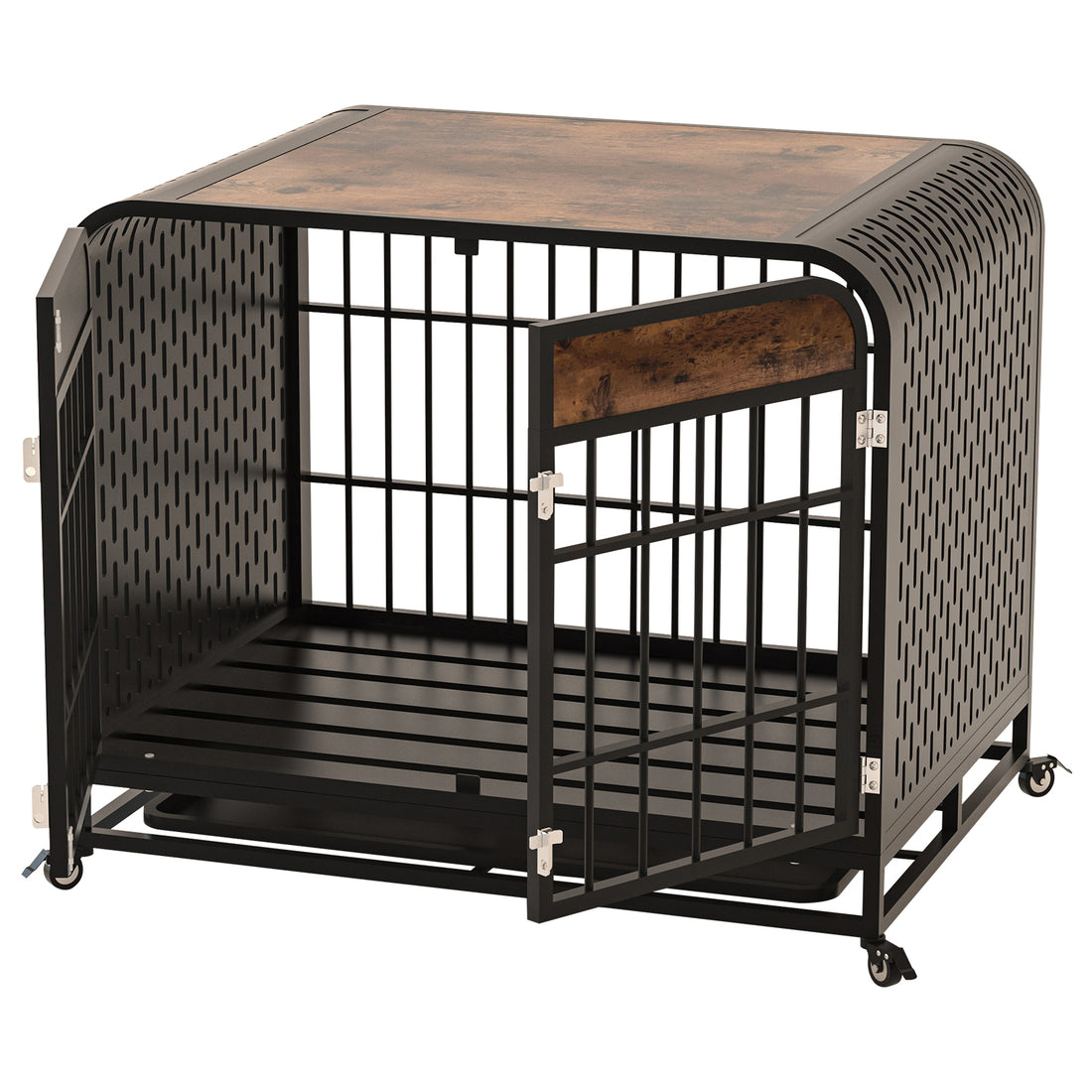 Heavy Duty Dog Crate Furniture Wooden Table Pet Dog Cage Kennel House Indoor Side End Table Decor With Removable Trays And Lockable Wheels For Small Dogs 33" Brown Brown Outdoor Kennel Small 11 25 Lbs Mdf Steel