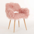 Pink Faux Fur Upholstered Make Up Chair Side Dining Chair With Metal Leg Pink Beech Metal Leg Pink Faux Fur