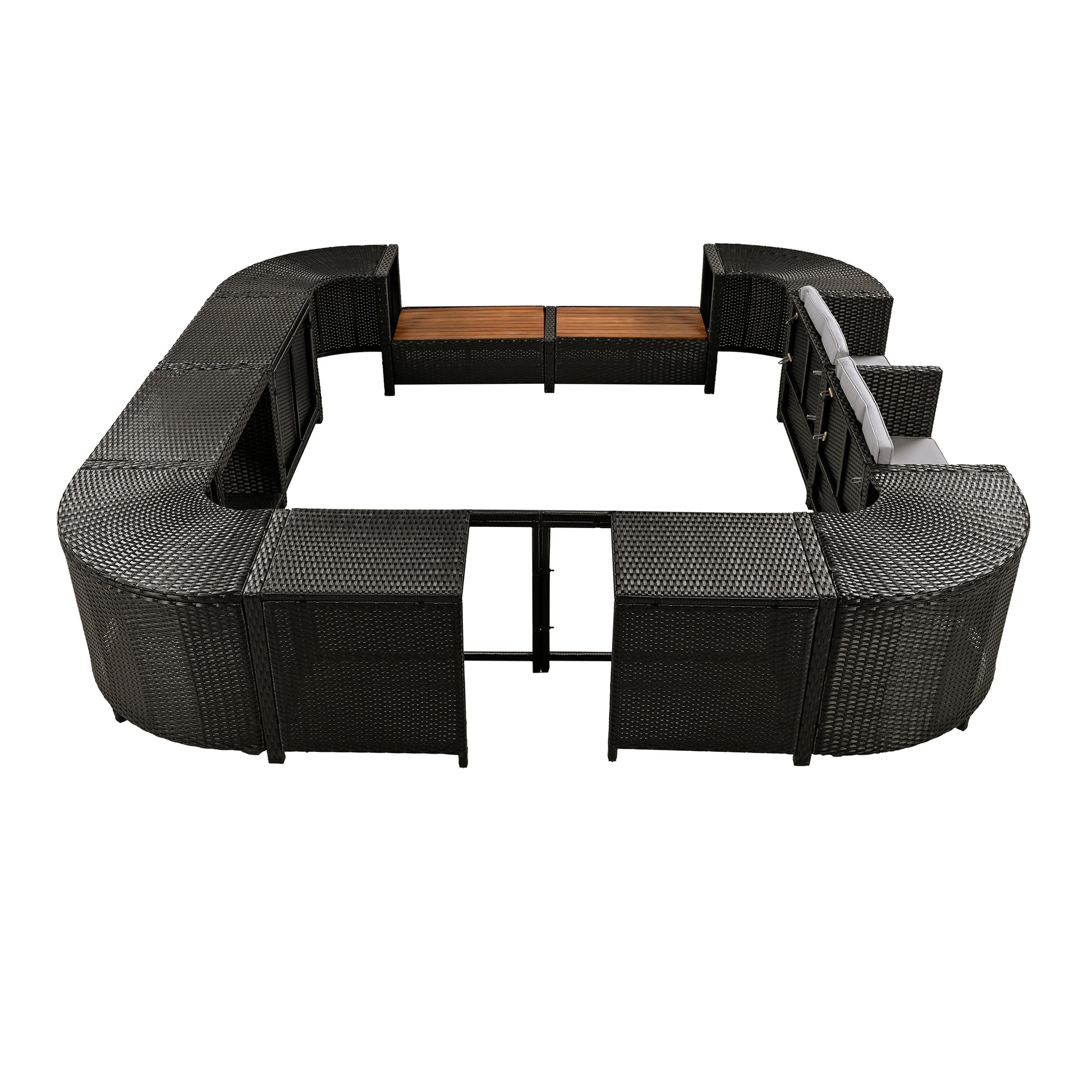 Spa Surround Spa Frame Quadrilateral Outdoor Rattan Sectional Sofa Set With Mini Sofa, Wooden Seats And Storage Spaces, Grey Yes Grey Water Resistant Frame Water Resistant Cushion Garden & Outdoor Sectional Seating Groups Foam Rattan Waterproof Fabric