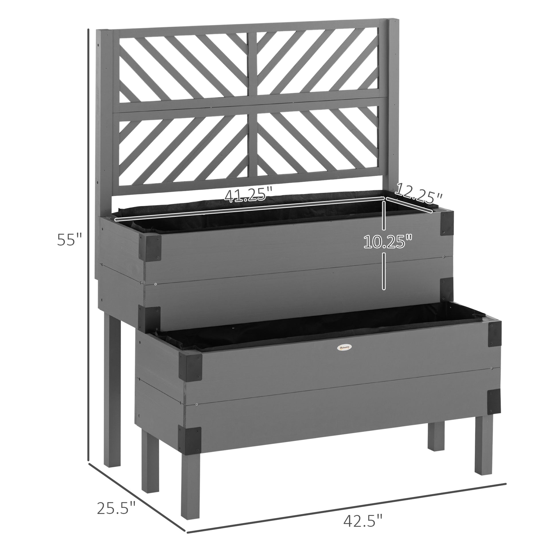 Outsunny Raised Garden Bed With Trellis, 2 Tier Wooden Elevated Planter Box With Legs And Metal Corners, For Vegetables, Flowers, Herbs, Gray Gray Wood