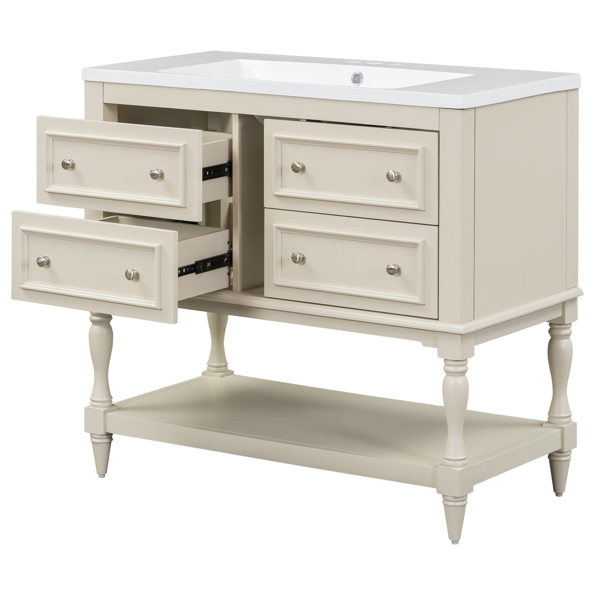 36" Bathroom Vanity Cabinet With Sink Combo Set, Undermount Resin Sink, Free Standing Vanity Set With 4 Drawers, Solid Wood Frame Bathroom Cabinet, Beige 4 Beige 1 Adjustable Hinges Bathroom Freestanding Solid Wood Mdf Resin Painted