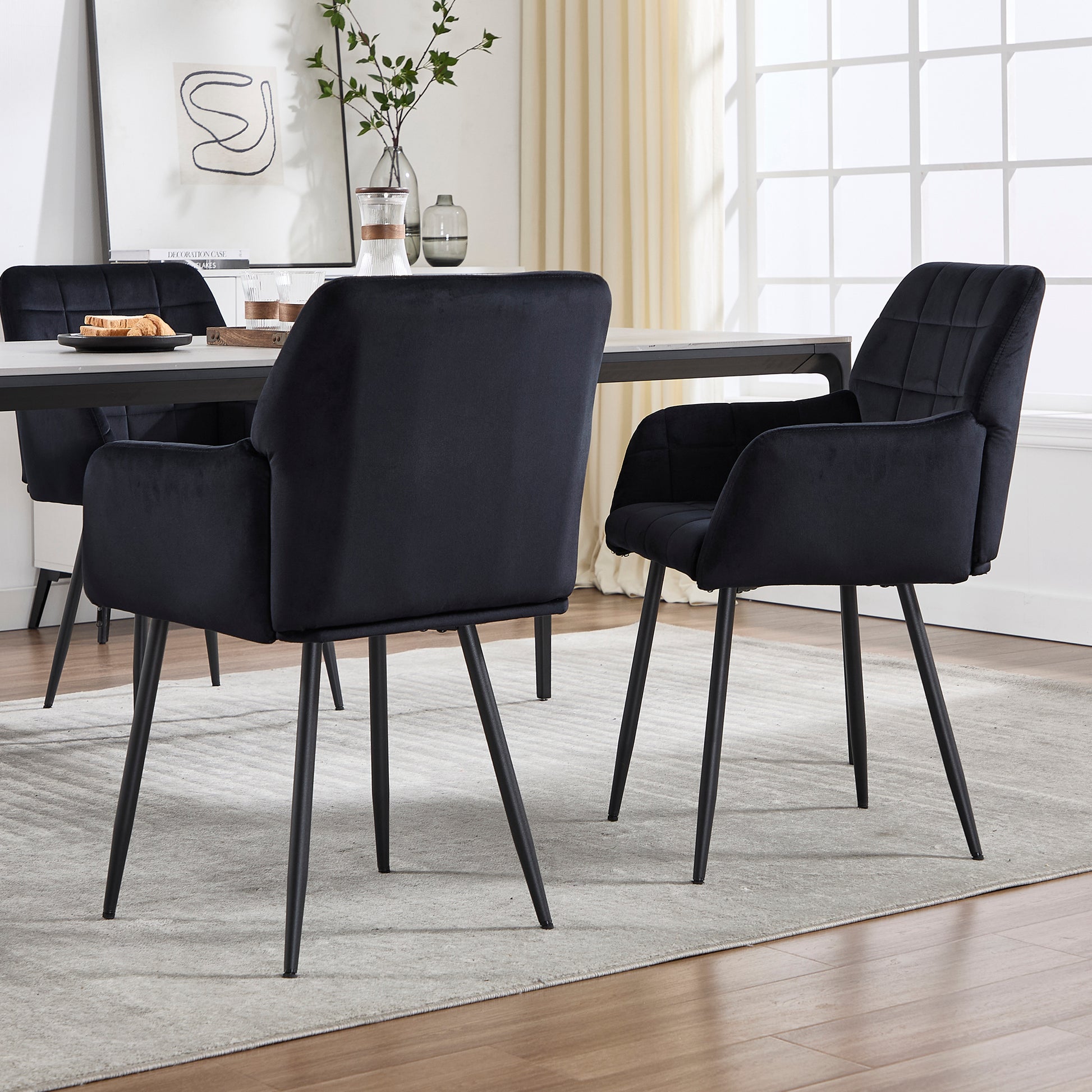 Dining Chairs Set Of 2, Upholstered Kitchen Chairs With Comfortable Seat, Velvet Dining Chairs With Armrests, Easy To Assemble And Clean, For Dining Room, Kitchen, Living Room,Black Black Velvet