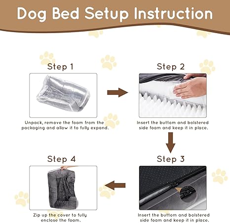 24'' Orthopedic Dog Bed For Small Dog, Memory Foam Dog Bed, Egg Crate Foam Dog Couch Bed With Washable Removable Cover, Grey Grey Faux Fur