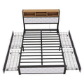 Metal Full Size Platform Bed With 4 Drawers, Upholstered Headboard And Footboard, Sockets And Usb Ports, White Full White Black Fabric Metal