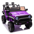 24V Two Seater Kids Ride On Truck Car W Parents Control,200W*2,Seat Width 20.28In,Four Wheel Suspension,Led Lights,Music,Mp3,Bluetooth,Two Independent Seat Belts,Suitable For Off Road For Kids Aged 3 Purple 100 149 Lbs Polypropylene