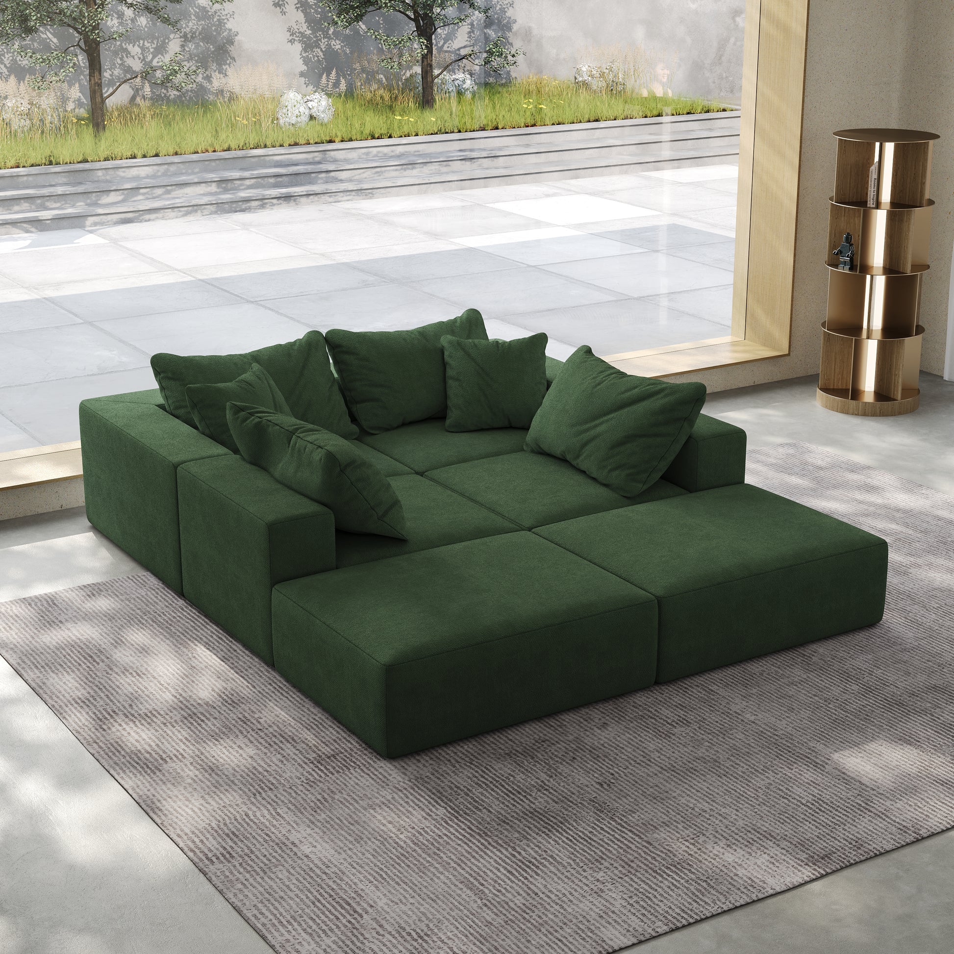 Oversized Sponge Cloud Sofa,Modern Upholstered Sectional Sofa Couch Set,Modular 162" L Shaped Sectional Living Room Sofa Set With 6 Pillows,Free Combination Sofa Couch For Living Room,Bedroom Green Foam Chenille 6 Seat