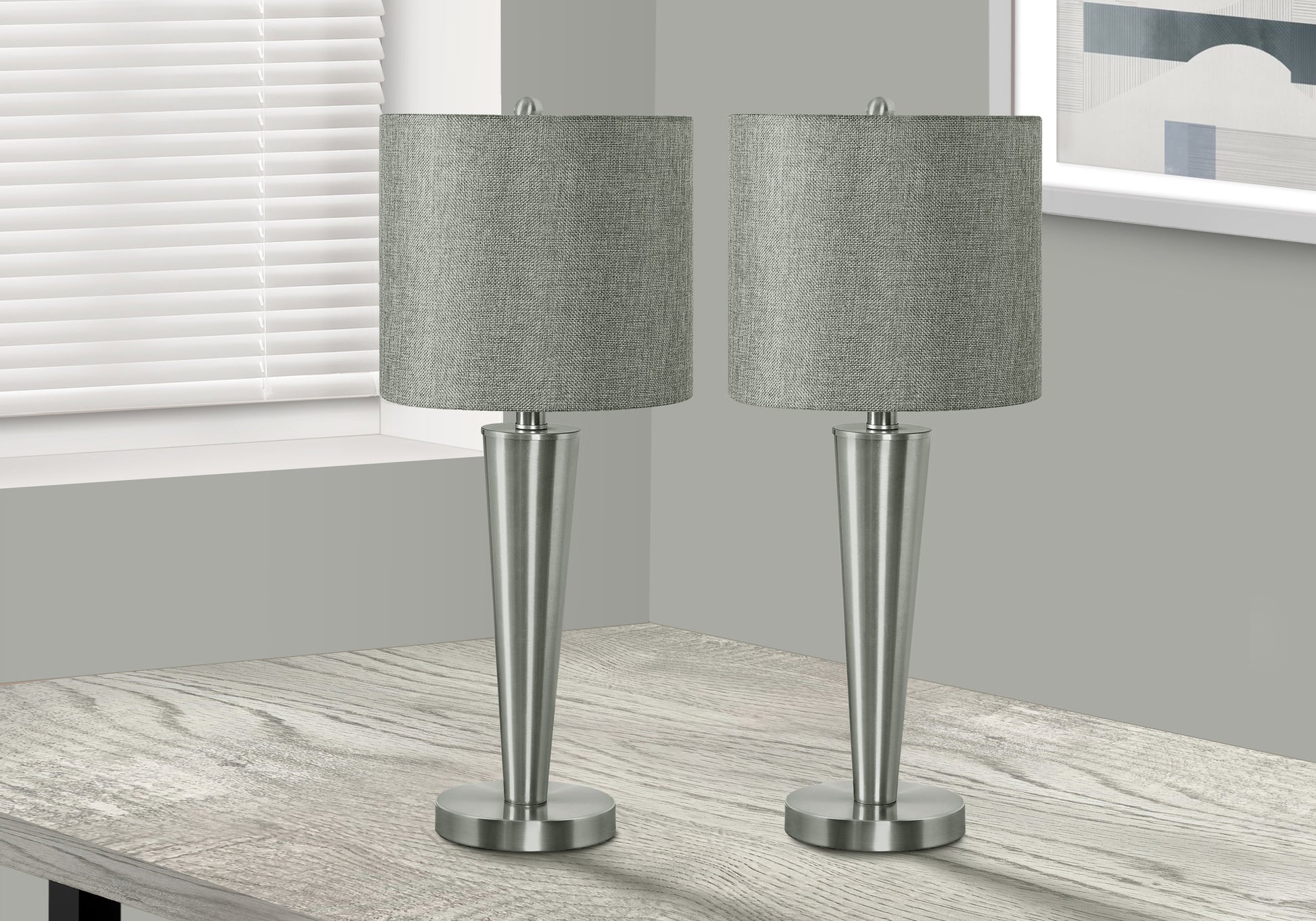 Lighting, Set Of 2, 24"H, Table Lamp, Usb Port Included, Nickel Metal, Grey Shade, Contemporary Silver Metal