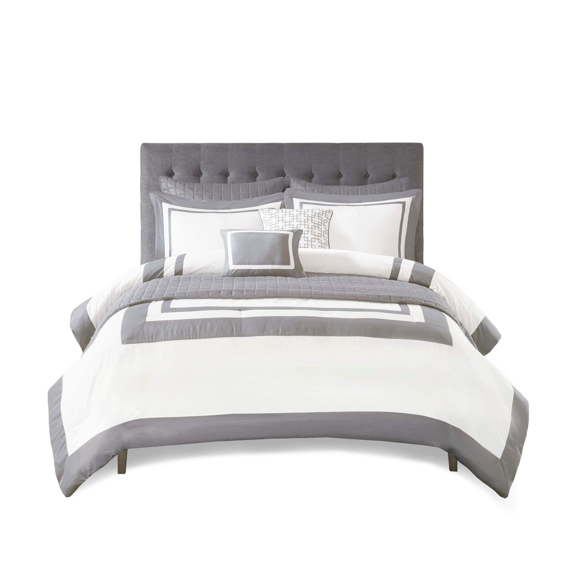 8 Piece Comforter And Quilt Set Collection Grey Full Queen Full Grey Polyester
