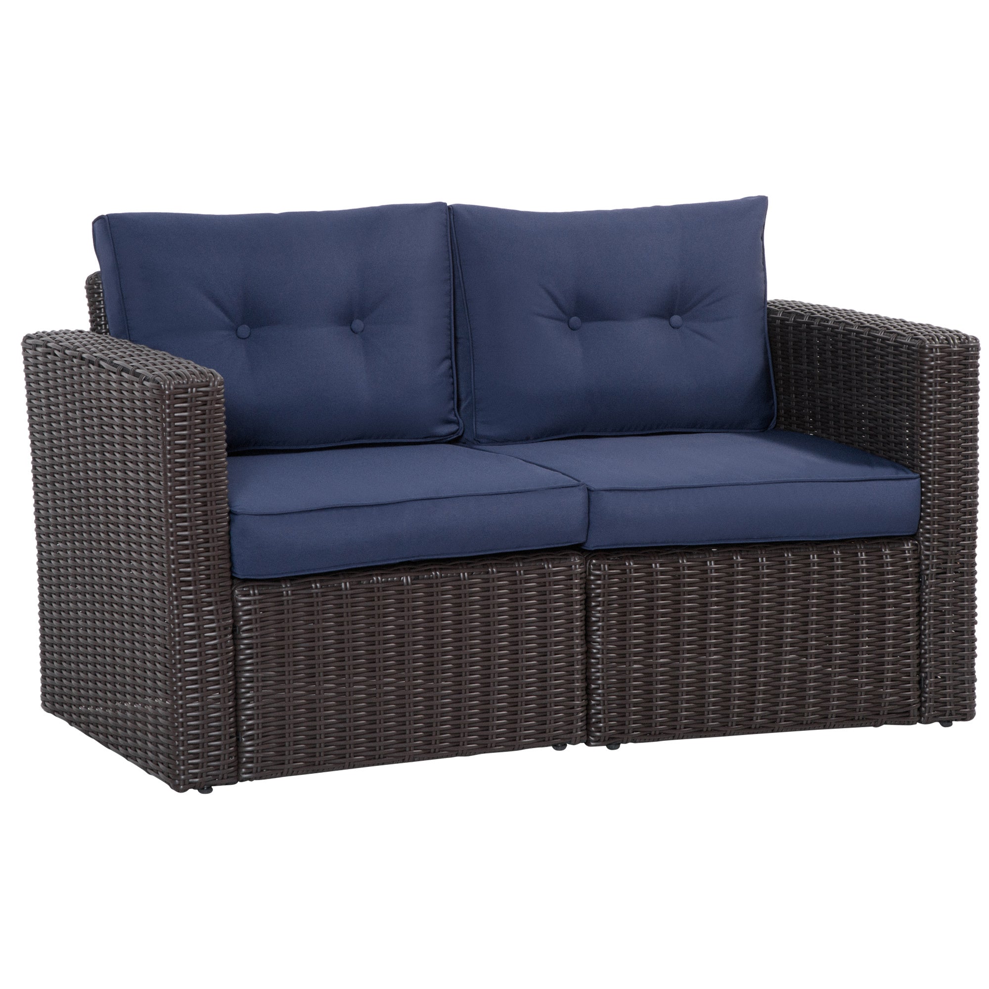 Outsunny 2 Piece Patio Wicker Corner Sofa Set, Outdoor Pe Rattan Furniture, With Curved Armrests And Padded Cushions For Balcony, Garden, Or Lawn, Lawn, Dark Blue Blue Rattan Metal