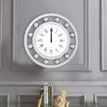 Mirrored Round Shape Wooden Wall Clock, White White Engineered Wood