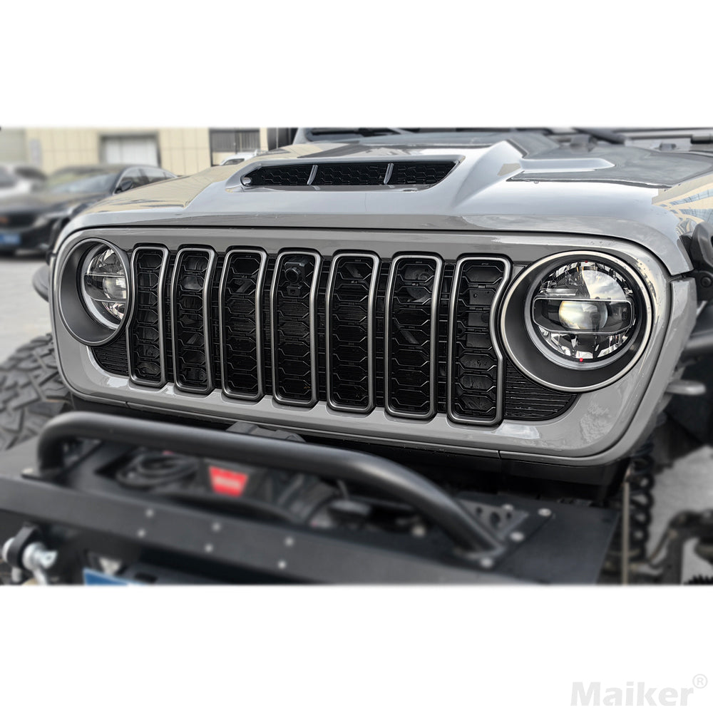 Front Mesh Grille Grid Grill For 2018 2024 Jeep Wrangler Rubicon Sahara Sport Jl Jt Grill With Camera Hole Black Plastic Black Abs