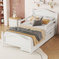 Twin Size Wood Platform Bed With Guardrails On Both Sides And Two Storage Drawers ,White Twin White Wood