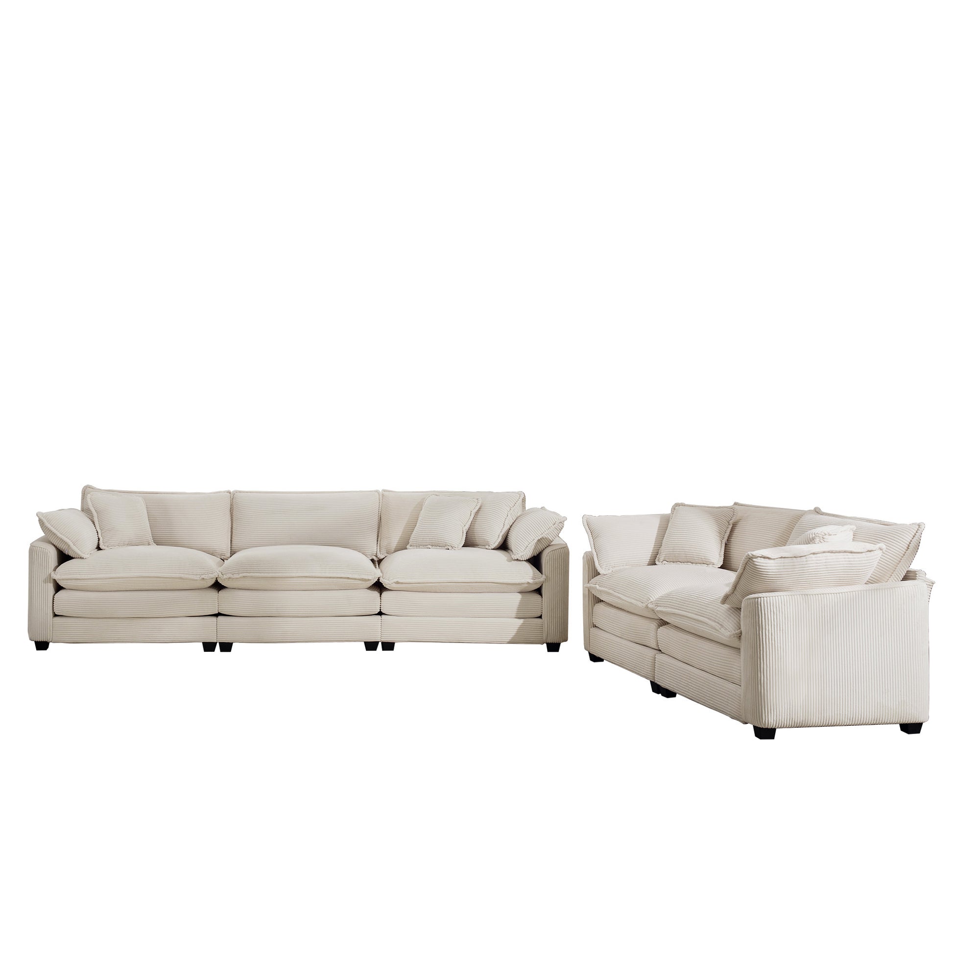 Modern Fabric Living Room Set Of 2 Sofas With One 2 Seat Sofa And One 3 Seat Sofa, Upholstery Large Deep Seat 2 Seatr And 3 Seater Sofa Set, Light Beige Corduroy Fabric Beige Corduroy 5 Seat