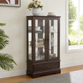 Glass Cabinet Lighted Glass Cabinet Curio Display Cabinet With Adjustable Glass Shelves 2 Doors And 1 Drawer Cabinet Bulb Included Cherry Cherry Mdf Glass