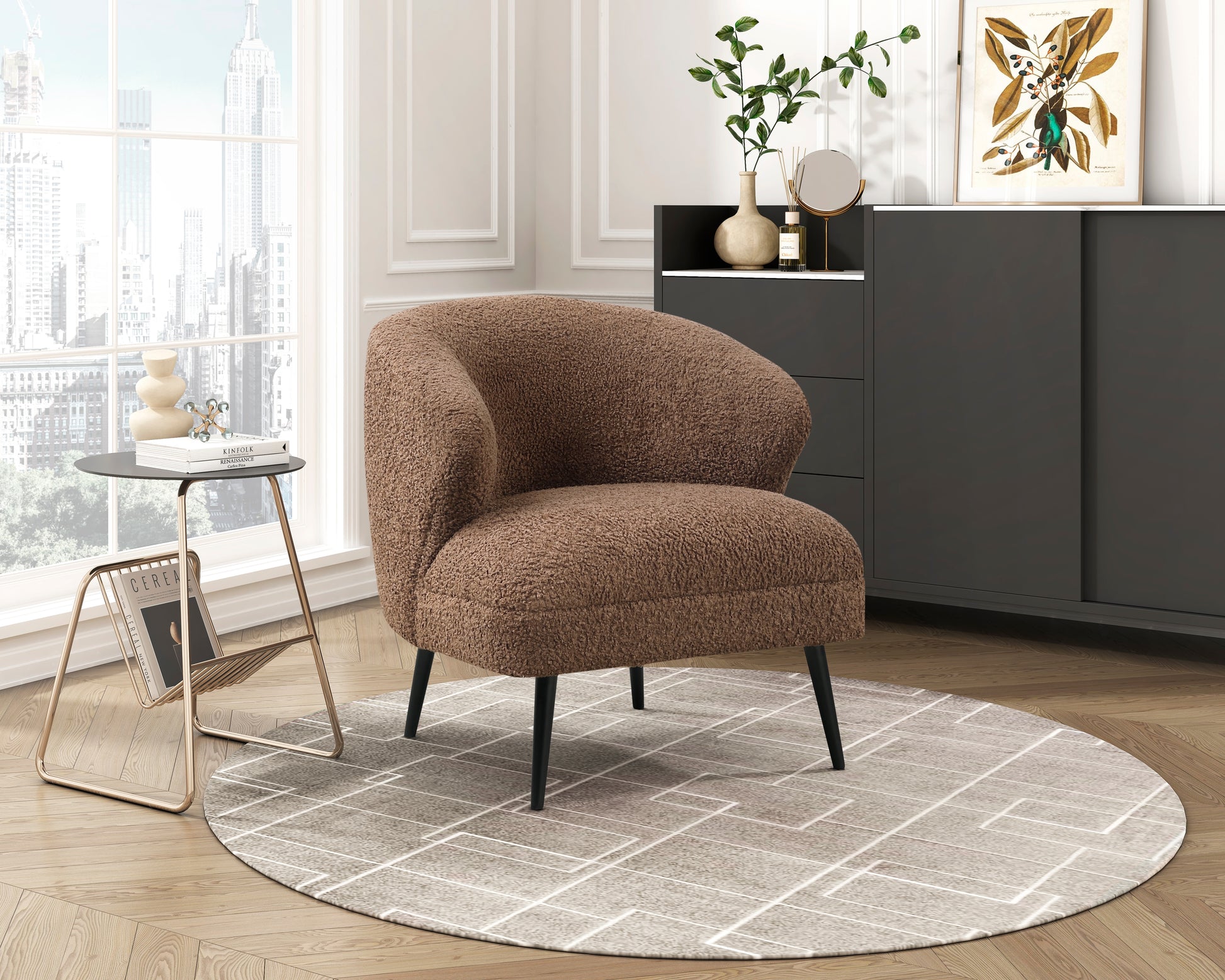Luxury Living Room Furniture 1Pc Accent Chair Brown Boucle Upholstery, High Density Foam Seat Cushions Brown Primary Living Space Luxury,Modern Plywood