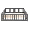 Queen Size Floor Bed With Door,Solid Wood Platform Bed Frame With Fence,Suitable For Children,Pine Wood,Gray Queen Gray Wood