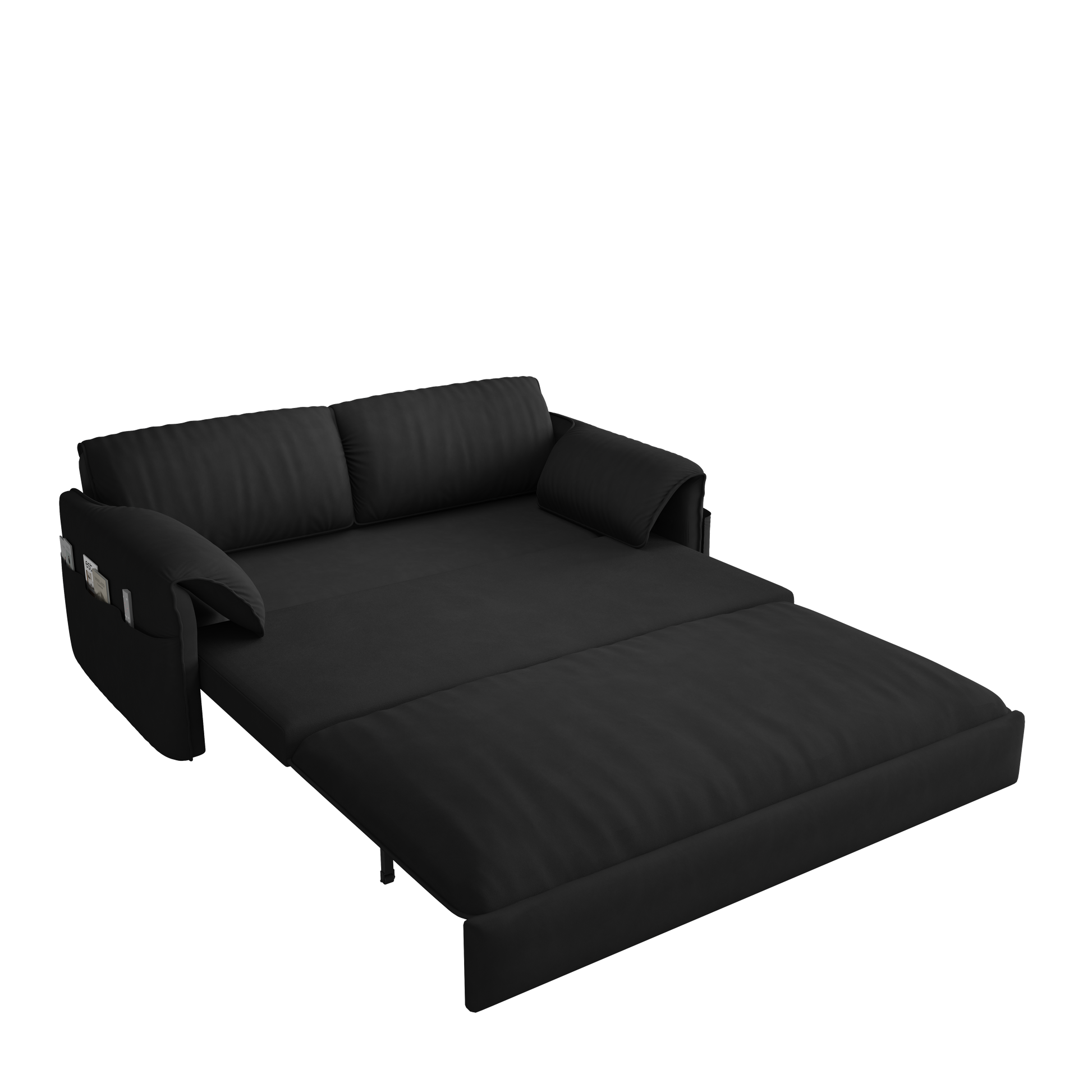 63.8" Queen Pull Out Sofa Bed, 3 In 1 Convertible Sleeper Sofa With Side Storage,Multi Functional Velvet Loveseat Bed For Living Room,Bedroom,Apartment,Office,Black Old Sku:W1885P151441 W1885P154638