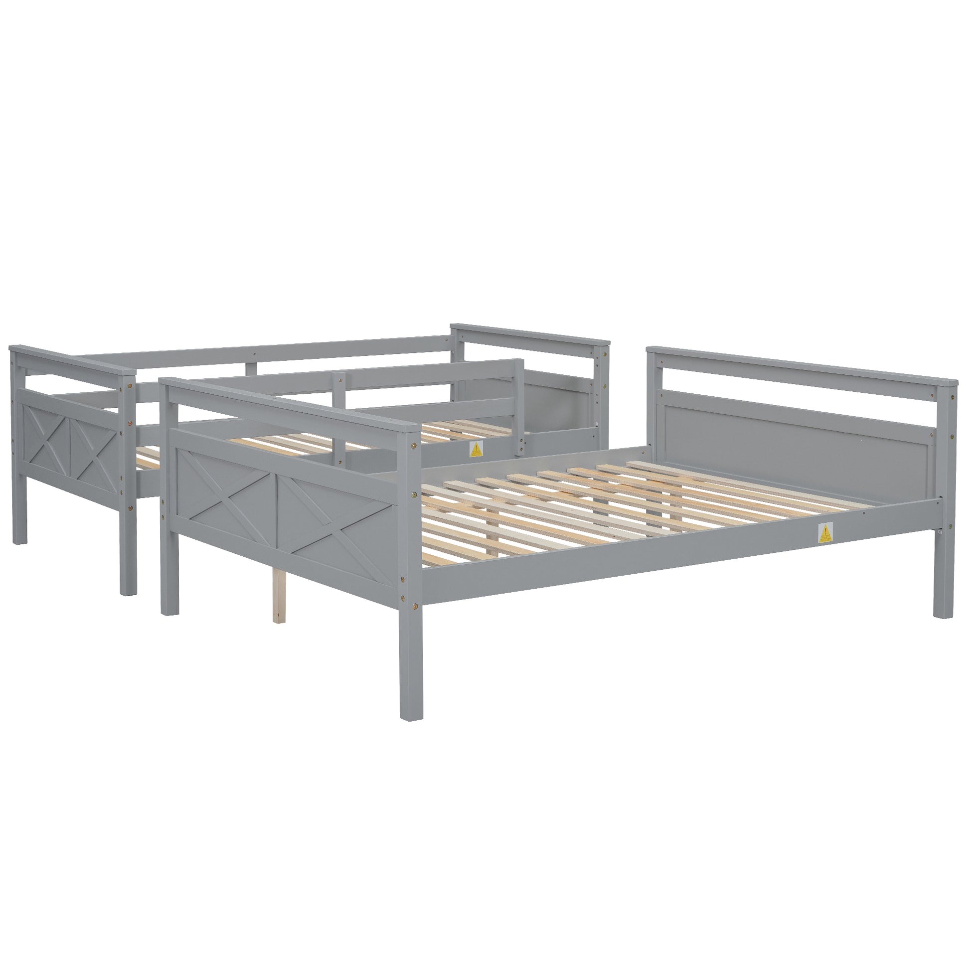 Twin Over Full Bunk Bed With Ladder, Safety Guardrail, Perfect For Bedroom, Gray Box Spring Not Required Twin Gray Wood Bedroom Bunk Pine