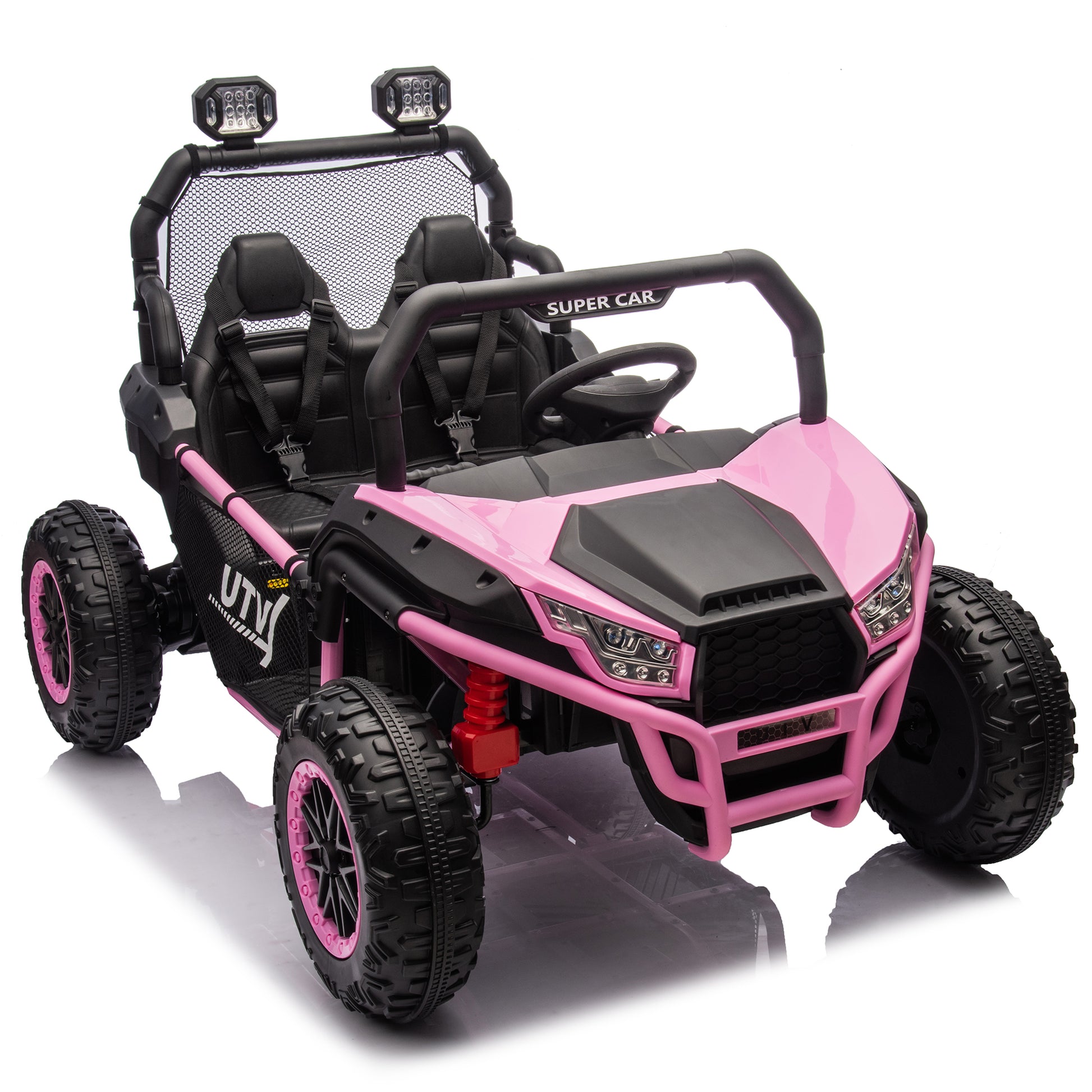 24V Two Seater Kids Ride On Utv W Parents Control,400W Super Power,Four Wheel Suspension,Led Light With Rear Searchlight,Bluetooth,Mp3,Music,Rear Storage Space,Speeds 3.73 4.97Mph For Kids Aged 3 . Pink Polypropylene