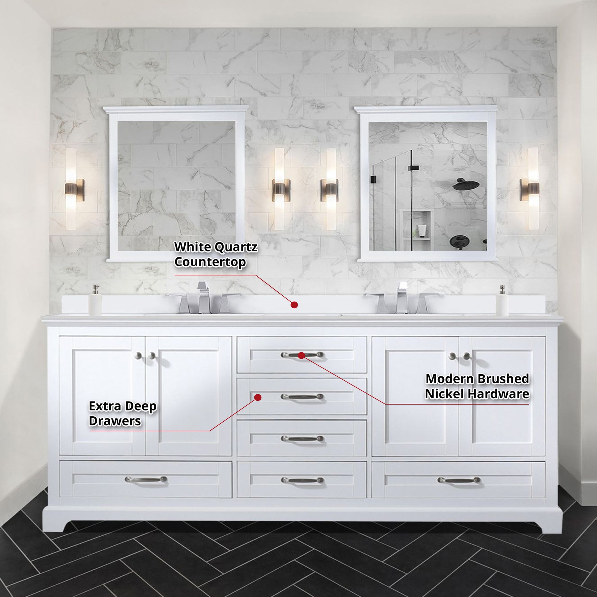 White Double Bath Vanity 80 In. W X 22 In. D, With White Quartz Top White Plywood Wood