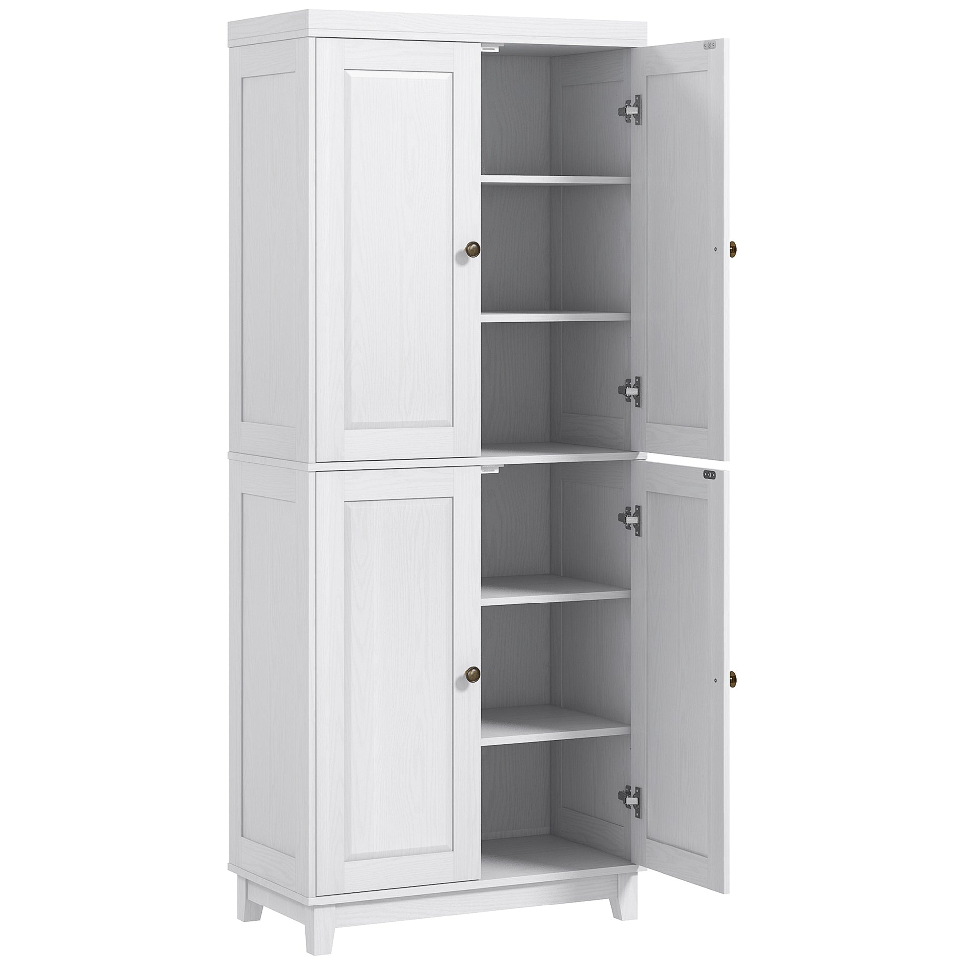 Homcom 72.5" Tall Kitchen Pantry Storage Cabinet, Freestanding Kitchen Cupboard With 4 Soft Close Doors And Adjustable Shelves For Dining Room, Distressed White White Mdf